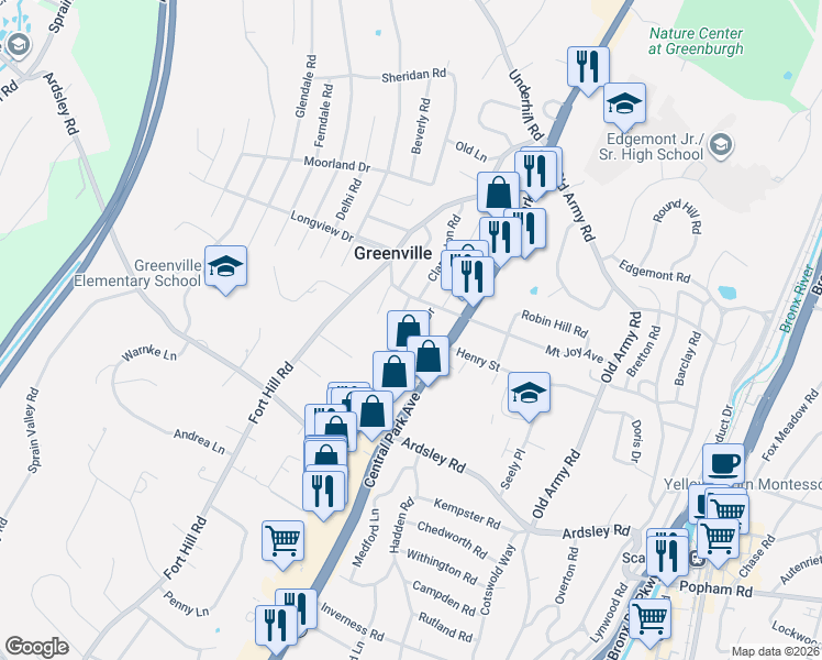 map of restaurants, bars, coffee shops, grocery stores, and more near 16 Dorchester Drive in Scarsdale