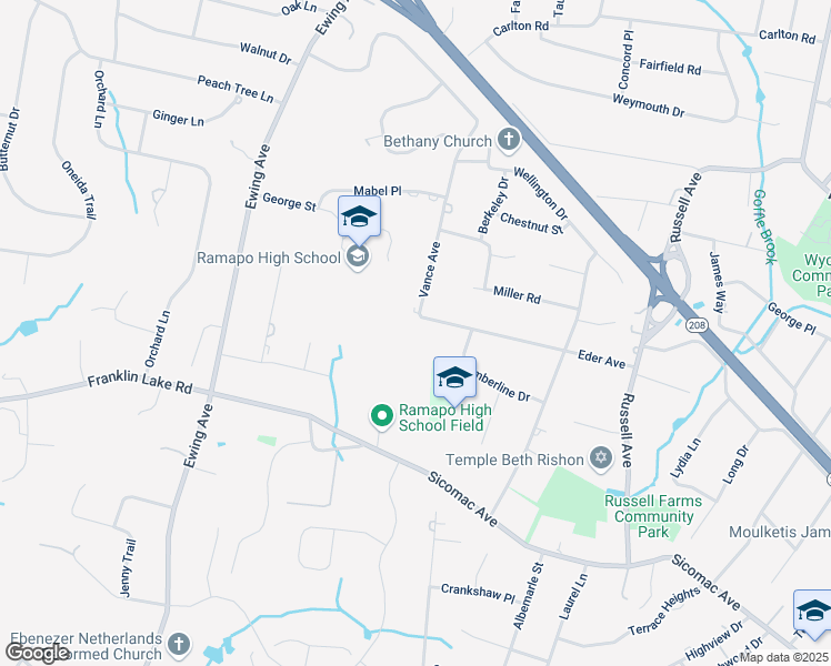 map of restaurants, bars, coffee shops, grocery stores, and more near 589 Eder Avenue in Franklin Lakes