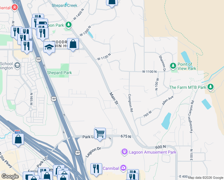 map of restaurants, bars, coffee shops, grocery stores, and more near 958 North Main Street in Farmington