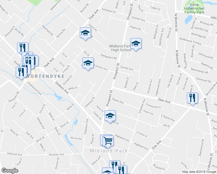 map of restaurants, bars, coffee shops, grocery stores, and more near 139 Prospect Street in Midland Park