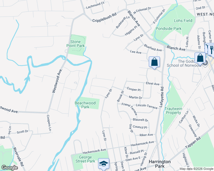 map of restaurants, bars, coffee shops, grocery stores, and more near 15 Oak St in Harrington Park