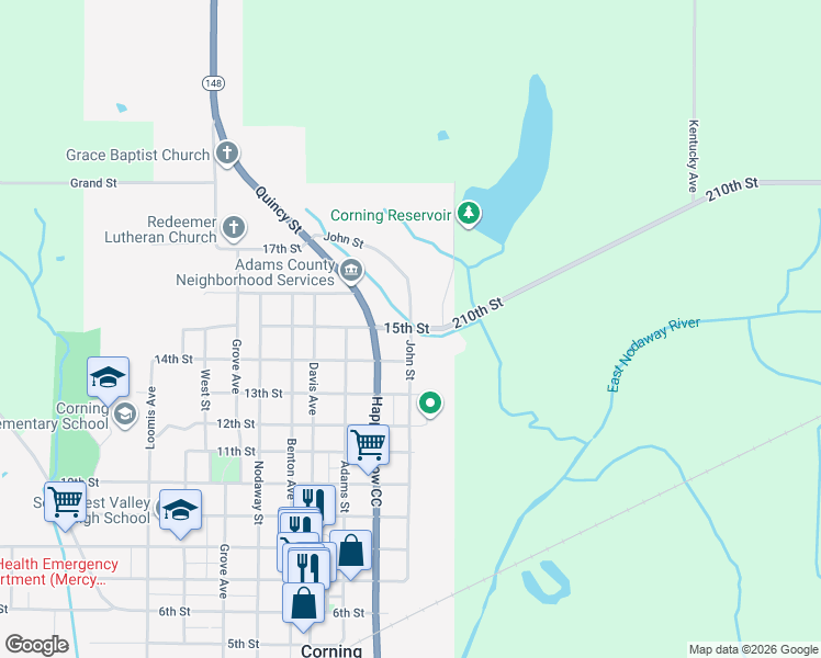 map of restaurants, bars, coffee shops, grocery stores, and more near 200 15th Street in Corning