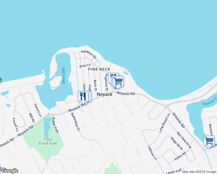 map of restaurants, bars, coffee shops, grocery stores, and more near 10 Dogwood Street in Sag Harbor