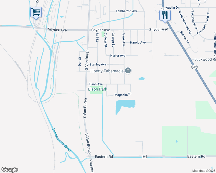 map of restaurants, bars, coffee shops, grocery stores, and more near 509 Teakwood Court in Barberton