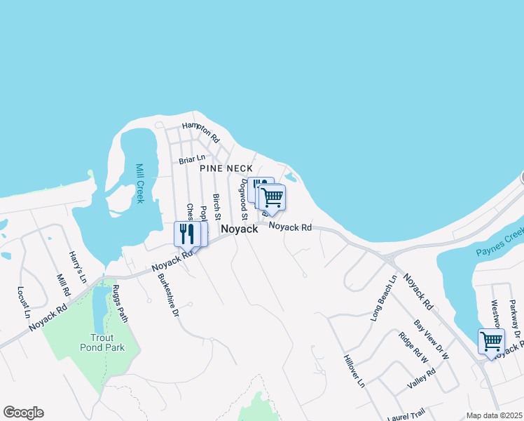 map of restaurants, bars, coffee shops, grocery stores, and more near 10 Dogwood Street in Sag Harbor