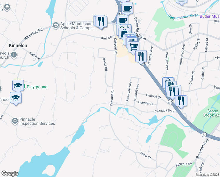 map of restaurants, bars, coffee shops, grocery stores, and more near 177 Kakeout Rd in Kinnelon