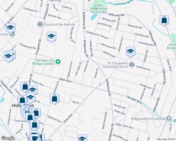 map of restaurants, bars, coffee shops, grocery stores, and more near 464 Old Stone Road in Ridgewood