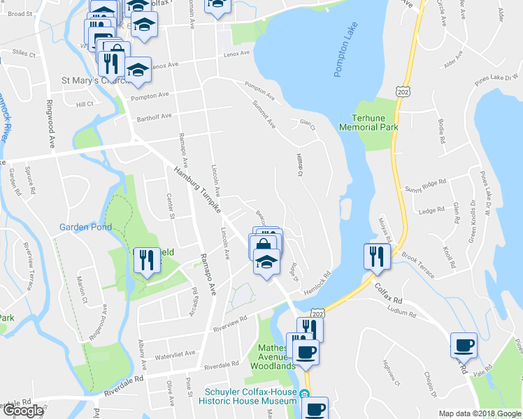 map of restaurants, bars, coffee shops, grocery stores, and more near 29 Beacon Hill in Pompton Lakes