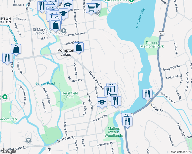 map of restaurants, bars, coffee shops, grocery stores, and more near 507 Hamburg Turnpike in Pompton Lakes