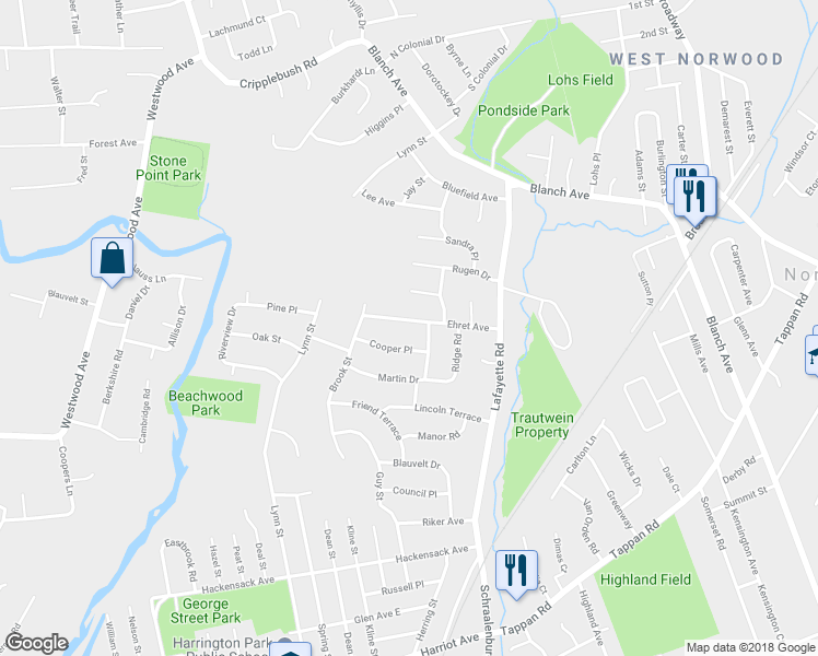 map of restaurants, bars, coffee shops, grocery stores, and more near 78 Ehret Avenue in Harrington Park