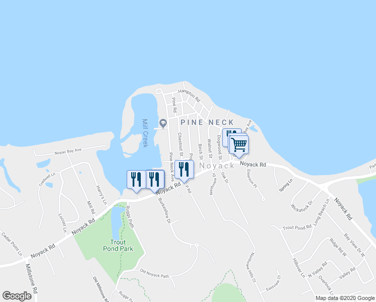 map of restaurants, bars, coffee shops, grocery stores, and more near 23 Poplar St in Sag Harbor