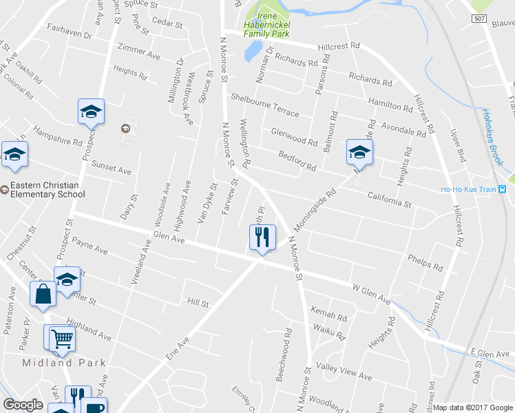 map of restaurants, bars, coffee shops, grocery stores, and more near 524 Smith Place in Ridgewood