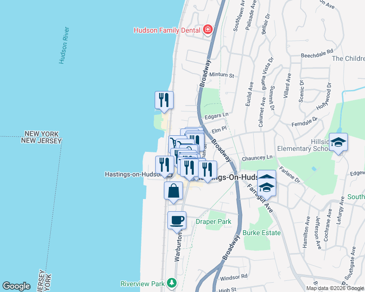 map of restaurants, bars, coffee shops, grocery stores, and more near 29 Maple Avenue in Hastings-on-Hudson