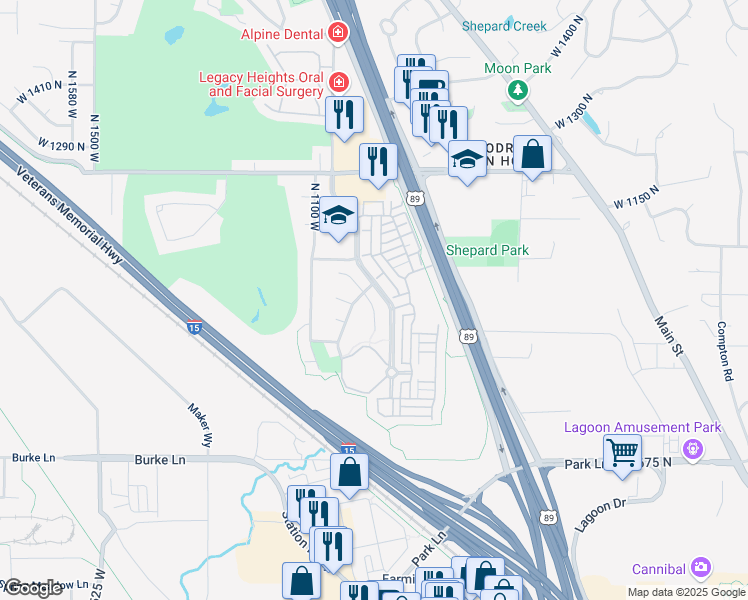 map of restaurants, bars, coffee shops, grocery stores, and more near 992 North Shetland Lane in Farmington