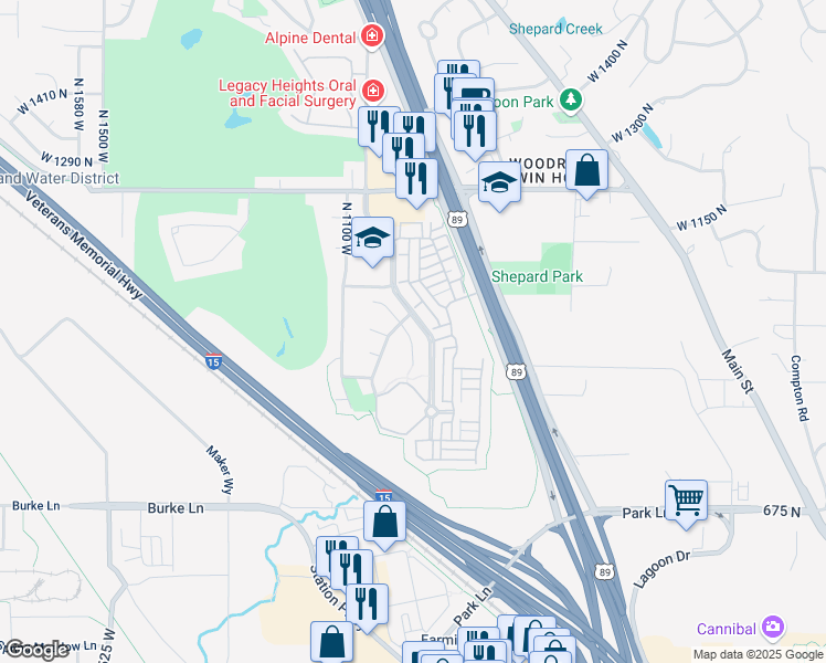 map of restaurants, bars, coffee shops, grocery stores, and more near 992 North Shetland Lane in Farmington