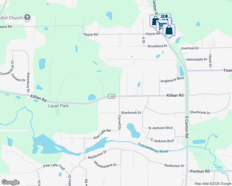 map of restaurants, bars, coffee shops, grocery stores, and more near 3025 Killian Road in Uniontown