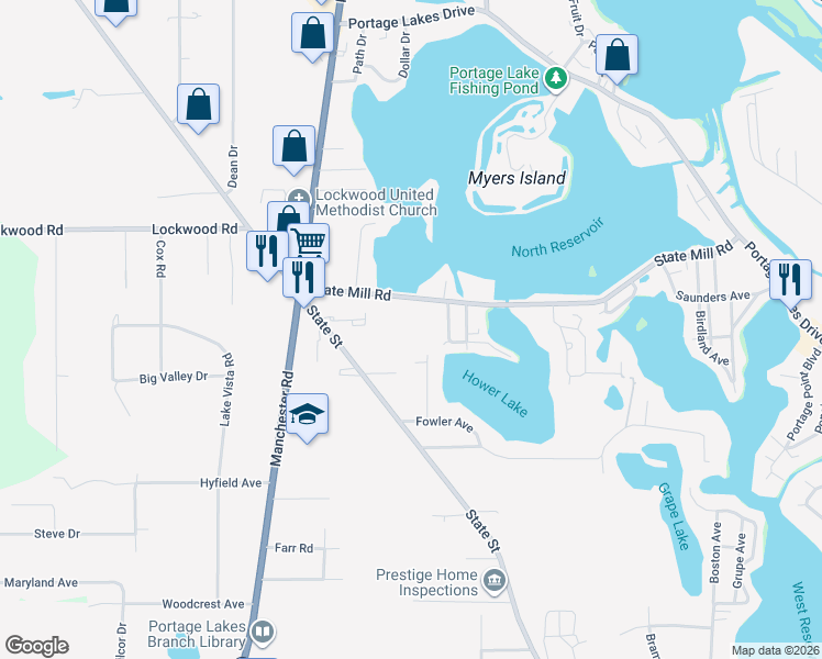 map of restaurants, bars, coffee shops, grocery stores, and more near 900 State Mill Road in Akron
