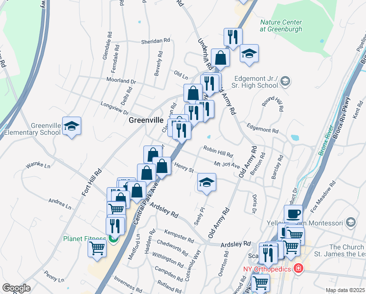 map of restaurants, bars, coffee shops, grocery stores, and more near in Greenville