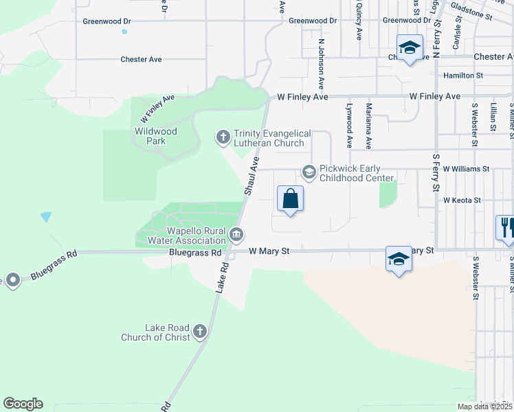 map of restaurants, bars, coffee shops, grocery stores, and more near 1419 Sunrise Circle in Ottumwa