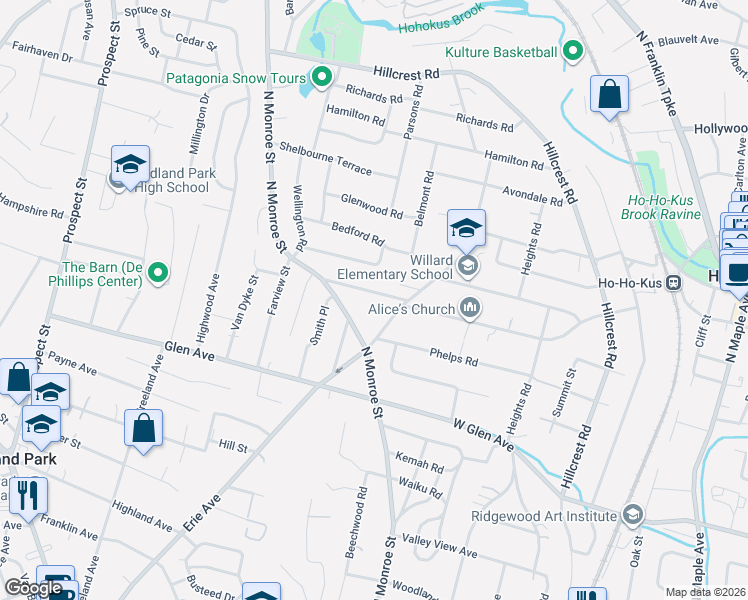 map of restaurants, bars, coffee shops, grocery stores, and more near 530 Morningside Road in Ridgewood