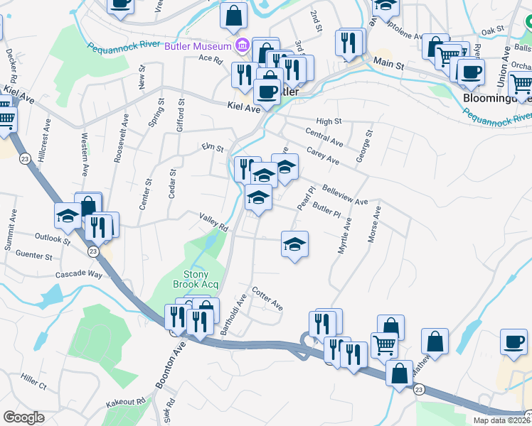 map of restaurants, bars, coffee shops, grocery stores, and more near 23 Hasbrouck Avenue in Butler