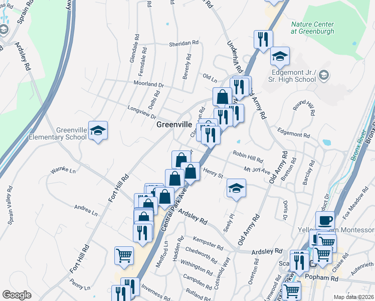 map of restaurants, bars, coffee shops, grocery stores, and more near 16 Dorchester Drive in Scarsdale