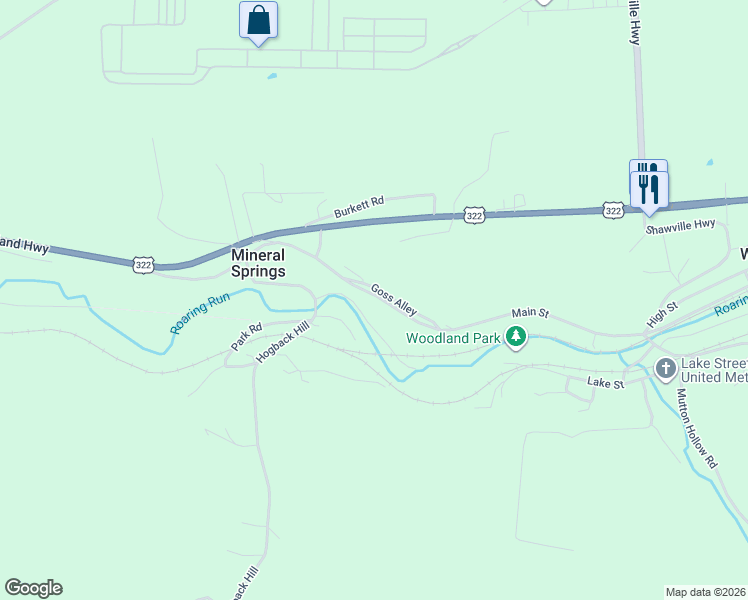 map of restaurants, bars, coffee shops, grocery stores, and more near 356 Main Street in Woodland
