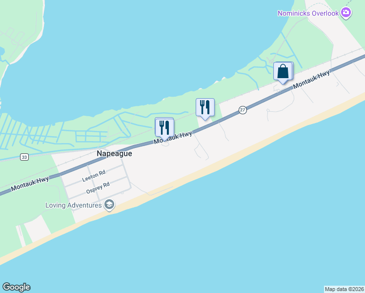 map of restaurants, bars, coffee shops, grocery stores, and more near 1996 Montauk Highway in Amagansett