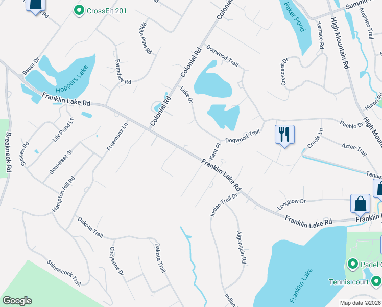 map of restaurants, bars, coffee shops, grocery stores, and more near 1016 Franklin Lake Road in Franklin Lakes