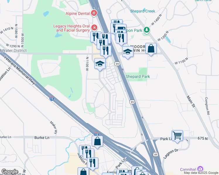map of restaurants, bars, coffee shops, grocery stores, and more near 1008 Shepard Creek Parkway in Farmington