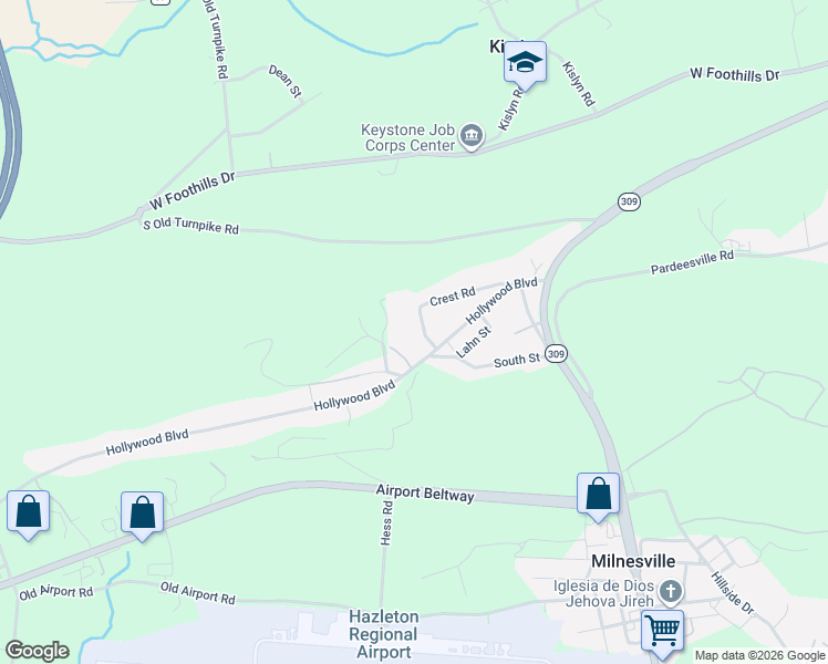 map of restaurants, bars, coffee shops, grocery stores, and more near 4093 Hollywood Boulevard in Luzerne