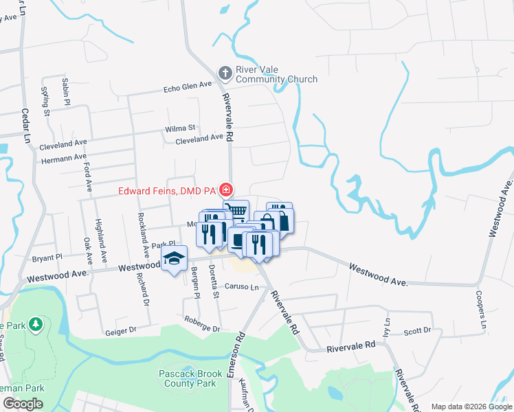 map of restaurants, bars, coffee shops, grocery stores, and more near 222 Collignon Way in River Vale