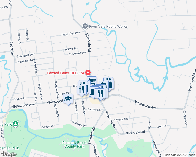 map of restaurants, bars, coffee shops, grocery stores, and more near 249 Collignon Way in River Vale