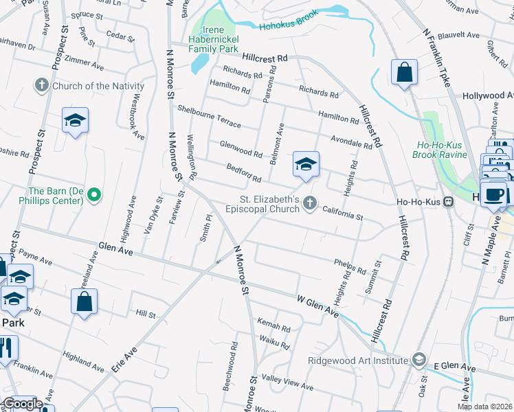 map of restaurants, bars, coffee shops, grocery stores, and more near 530 Morningside Road in Ridgewood