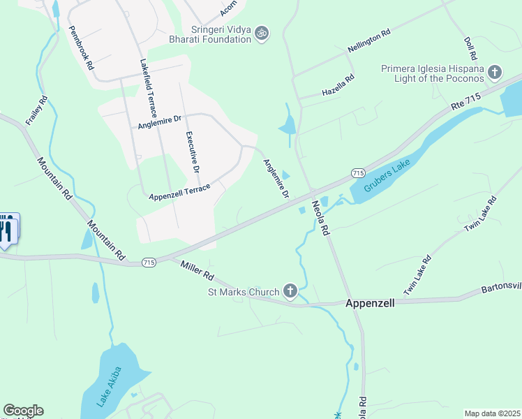 map of restaurants, bars, coffee shops, grocery stores, and more near State Highway 715 in Stroudsburg
