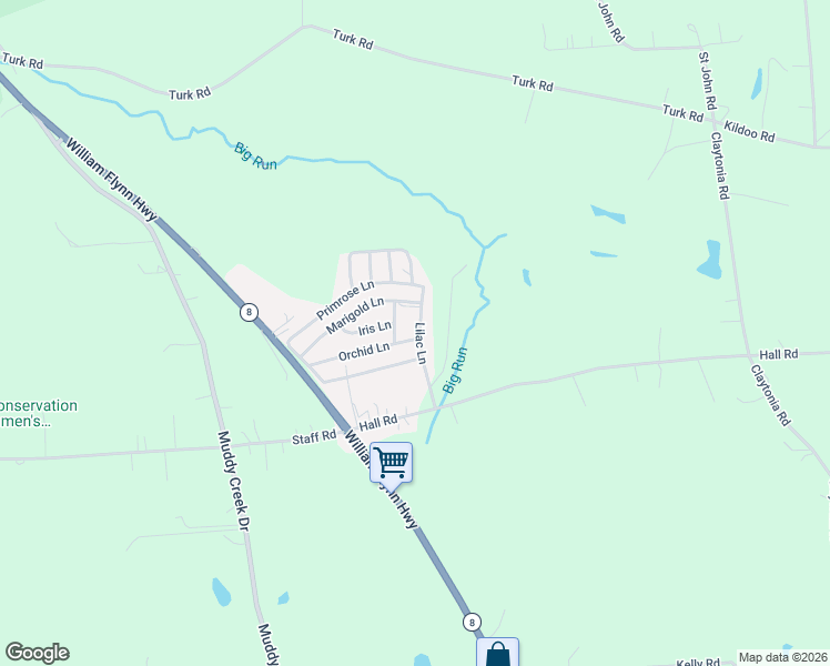 map of restaurants, bars, coffee shops, grocery stores, and more near 114 Lilac Lane in Slippery Rock