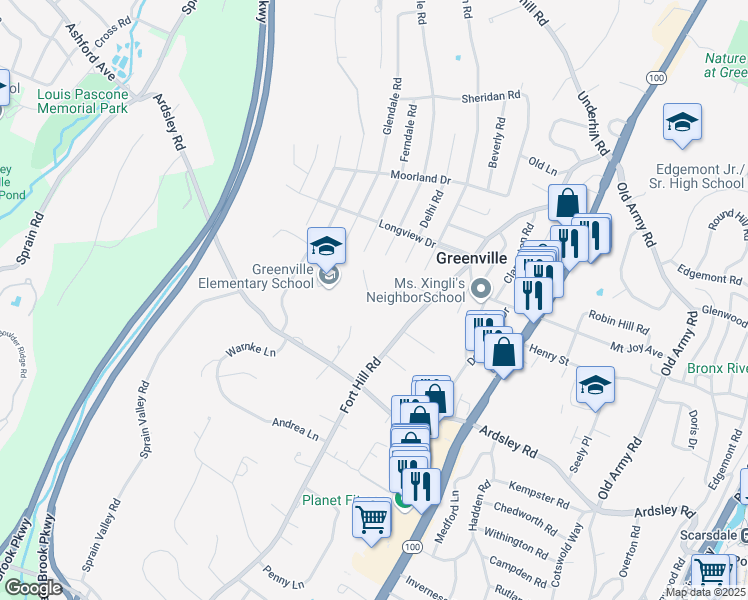 map of restaurants, bars, coffee shops, grocery stores, and more near 23 Scarsdale Farm Road in Scarsdale