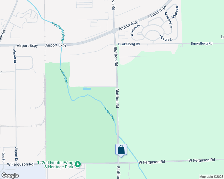map of restaurants, bars, coffee shops, grocery stores, and more near 9500 Bluffton Road in Fort Wayne