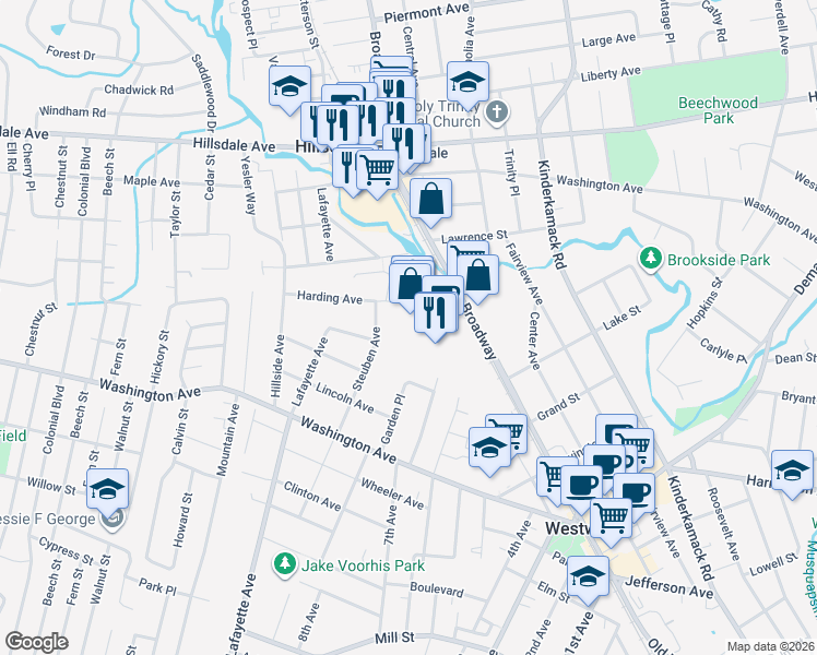 map of restaurants, bars, coffee shops, grocery stores, and more near 700 Broadway in Westwood