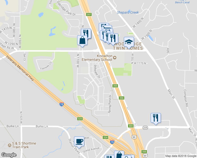 map of restaurants, bars, coffee shops, grocery stores, and more near 1035 Stillwater Drive in Farmington