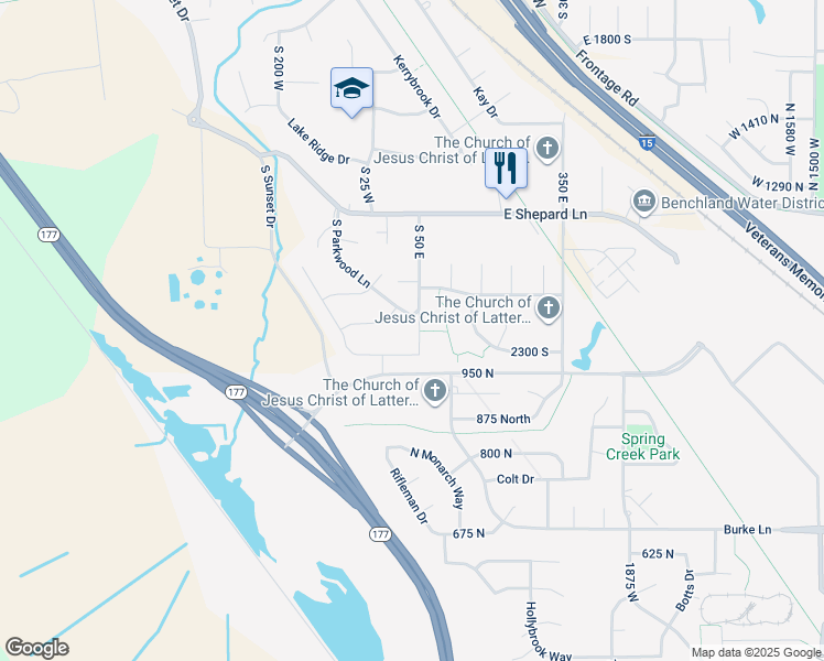 map of restaurants, bars, coffee shops, grocery stores, and more near 16 West 2250 South in Kaysville