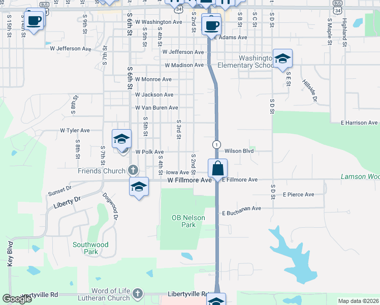 map of restaurants, bars, coffee shops, grocery stores, and more near 909-1099 S 2nd St in Fairfield