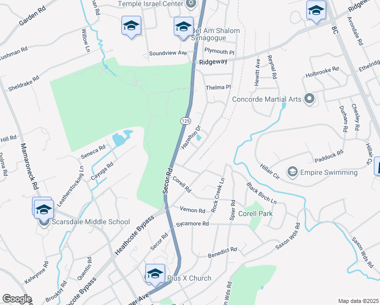 map of restaurants, bars, coffee shops, grocery stores, and more near 7 Norma Place in Scarsdale