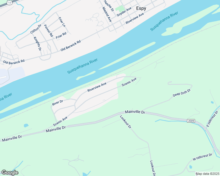 map of restaurants, bars, coffee shops, grocery stores, and more near 445 Scenic Avenue in Bloomsburg