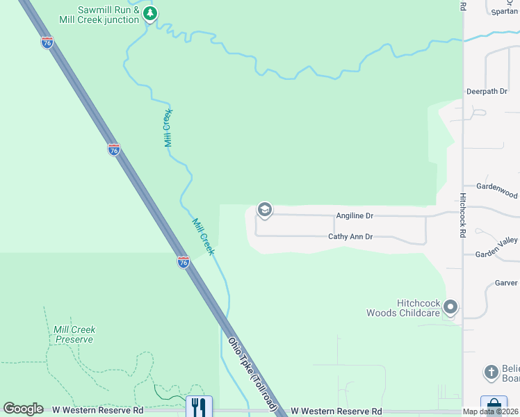 map of restaurants, bars, coffee shops, grocery stores, and more near 688 Angiline Drive in Youngstown