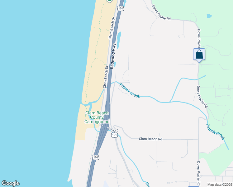 map of restaurants, bars, coffee shops, grocery stores, and more near 5041-5115 Patrick Creek Drive in McKinleyville