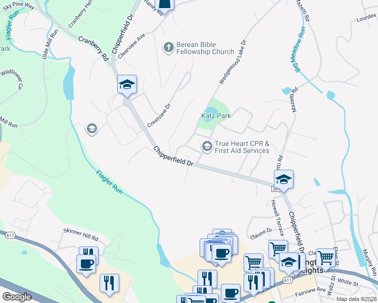 map of restaurants, bars, coffee shops, grocery stores, and more near 869-899 Wedgewood Lake Dr in Stroudsburg
