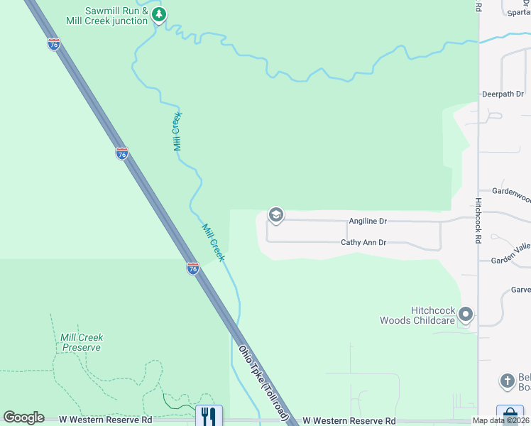 map of restaurants, bars, coffee shops, grocery stores, and more near 688 Angiline Drive in Youngstown