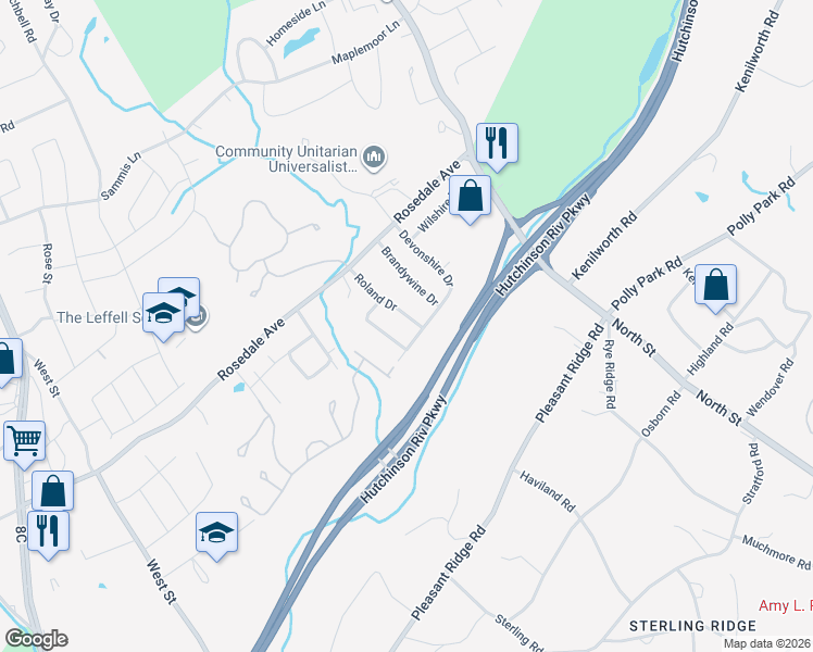 map of restaurants, bars, coffee shops, grocery stores, and more near 14 Roland Drive in White Plains