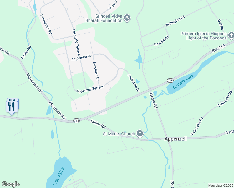 map of restaurants, bars, coffee shops, grocery stores, and more near 114 Quail Court in Stroudsburg